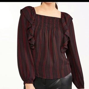 Ann Taylor Dotted Smocked Ruffle Square Neck Top